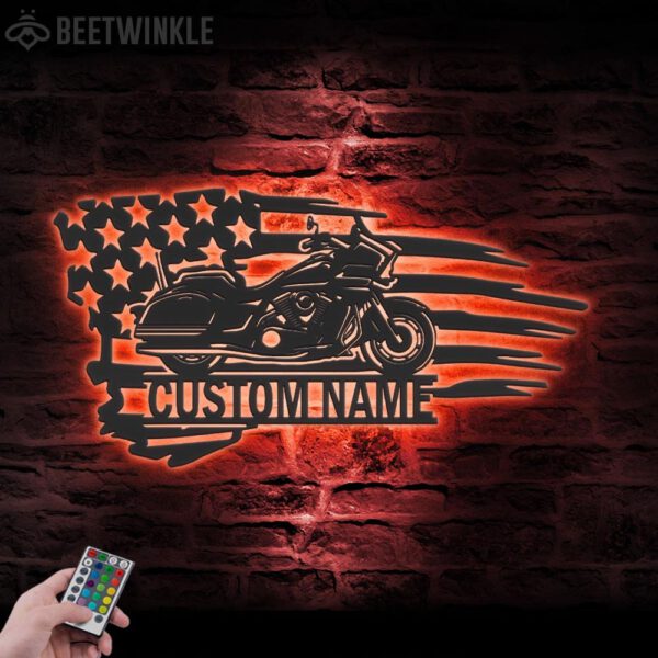 Custom-US-Motocross-Biker-Metal-Wall-Art-LED-Light-1