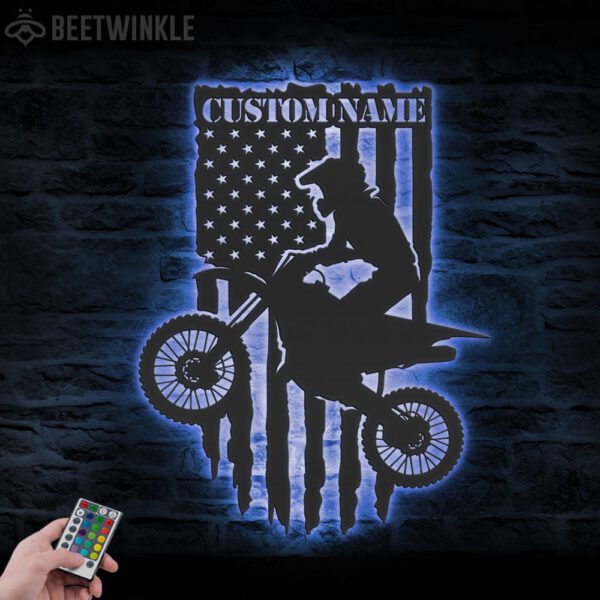 Custom-US-Motocross-Biker-Metal-Wall-Art-LED-Light-6