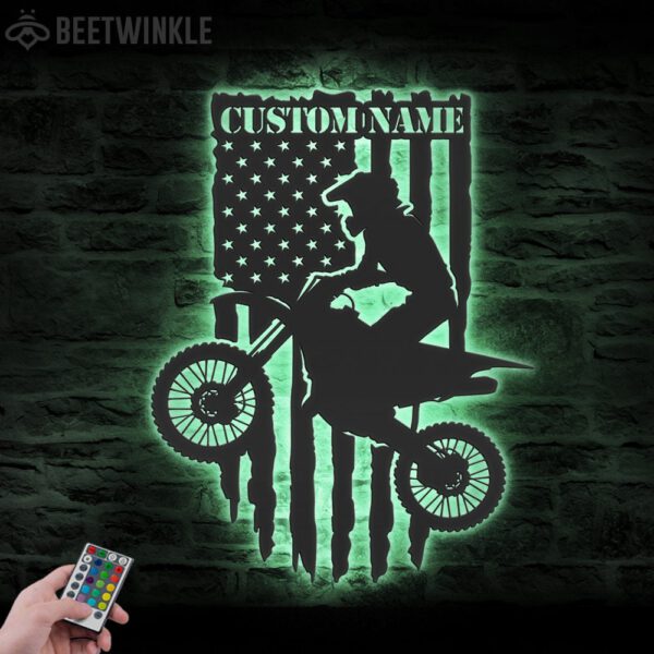 Custom-US-Motocross-Biker-Metal-Wall-Art-LED-Light