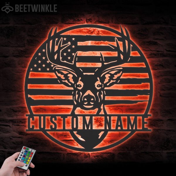 Custom-US-Patriotic-Deer-Hunting-Metal-Wall-Art-LED-Light-1