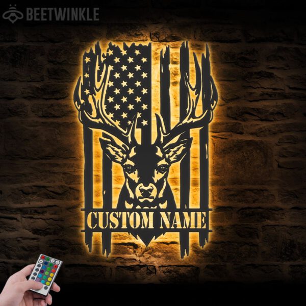 Custom-US-Patriotic-Deer-Hunting-Metal-Wall-Art-LED-Light-4