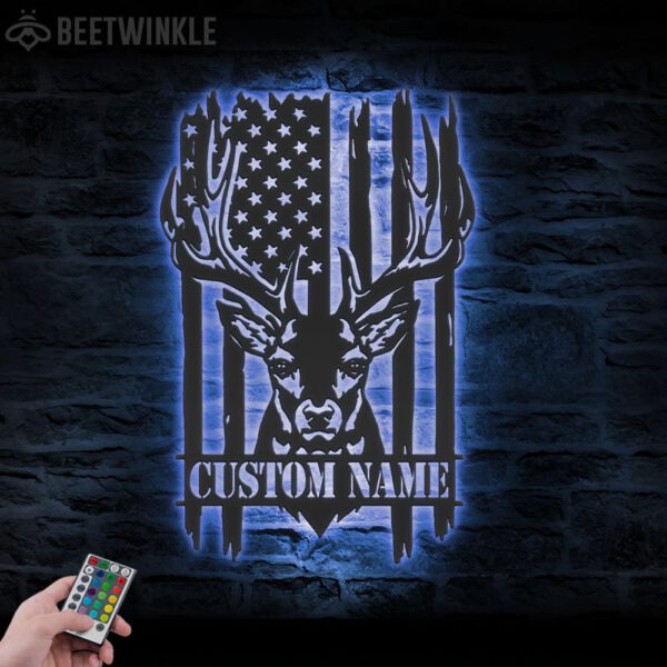 Custom-US-Patriotic-Deer-Hunting-Metal-Wall-Art-LED-Light-5