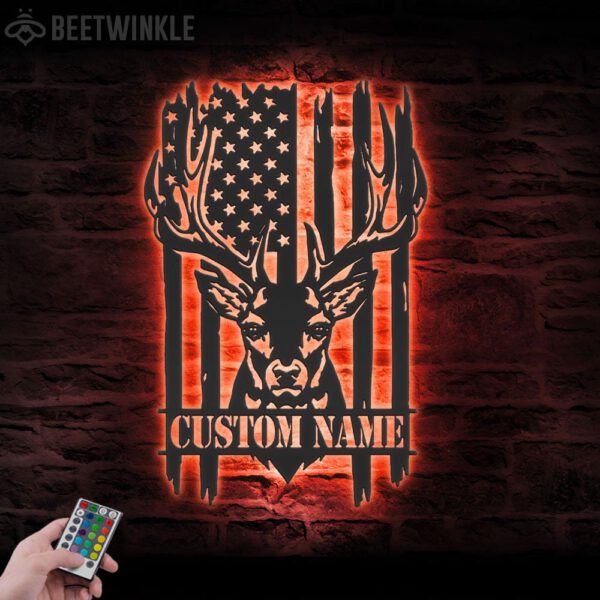 Custom-US-Patriotic-Deer-Hunting-Metal-Wall-Art-LED-Light-6