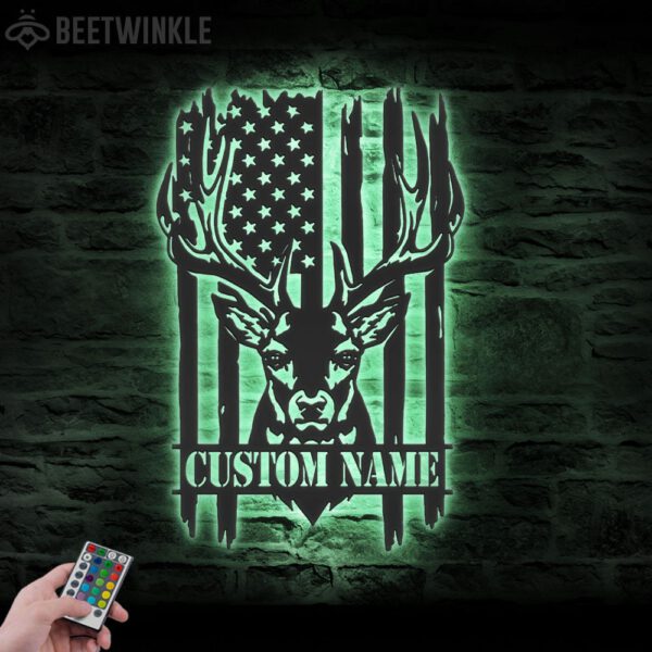 Custom-US-Patriotic-Deer-Hunting-Metal-Wall-Art-LED-Light