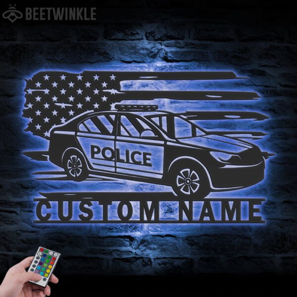 Custom-US-Police-Car-Driver-Metal-Wall-Art-LED-Light-5