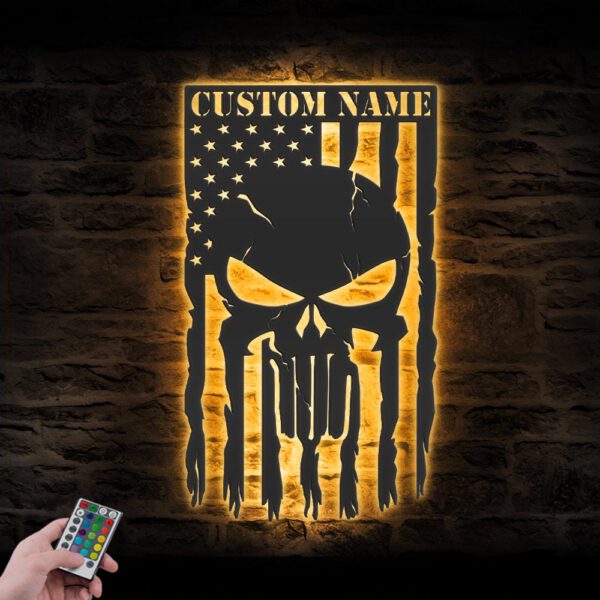 Custom-US-Punisher-Skull-American-Metal-Wall-Art-LED-Light-6