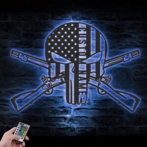 Custom-US-Punisher-Skull-Cross-Rifles-Metal-Wall-Art-LED-Light-2