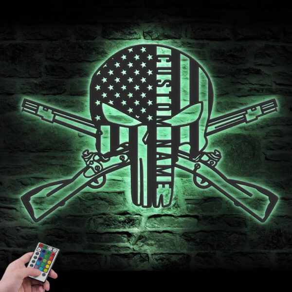 Custom-US-Punisher-Skull-Cross-Rifles-Metal-Wall-Art-LED-Light-7