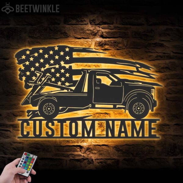 Custom-US-Rotator-Tow-Truck-Driver-Metal-Wall-Art-LED-Light-4