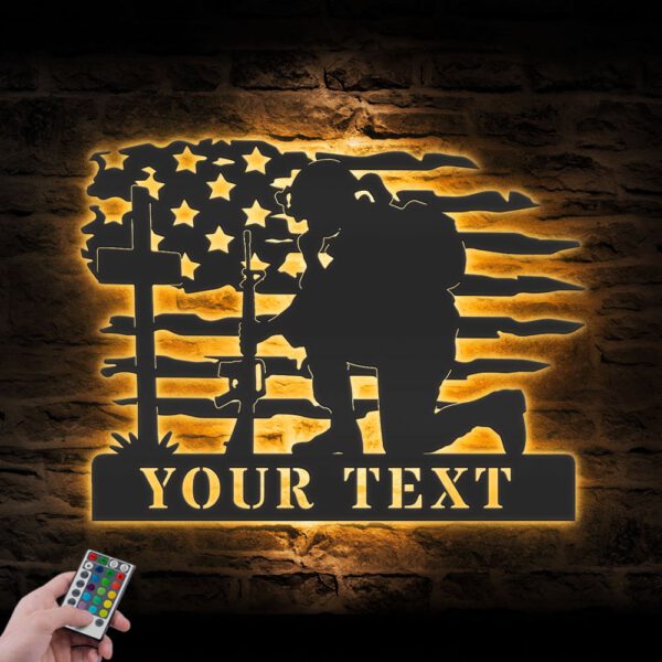 Custom-US-Soldier-Kneeling-Praying-At-Memorial-Cross-Metal-Wall-Art-Led-Light-2