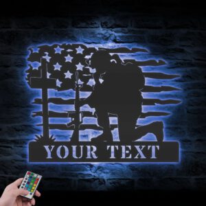 Custom-US-Soldier-Kneeling-Praying-At-Memorial-Cross-Metal-Wall-Art-Led-Light-3