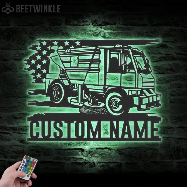 Custom-US-Street-Sweeper-Cleaner-Municipal-Vehicle-Metal-Wall-Art-LED-Light_1