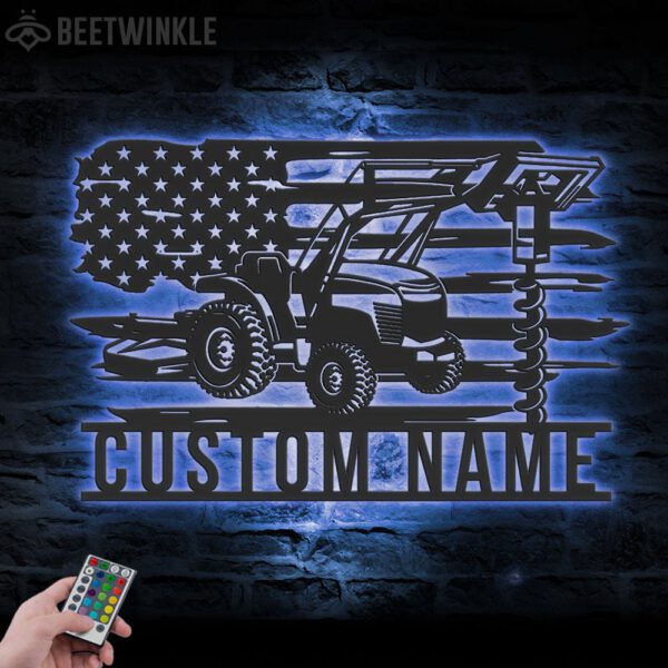 Custom-US-Tractor-Hole-Digger-Metal-Wall-Art-LED-Light-2