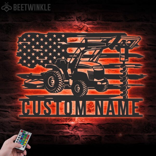 Custom-US-Tractor-Hole-Digger-Metal-Wall-Art-LED-Light-5