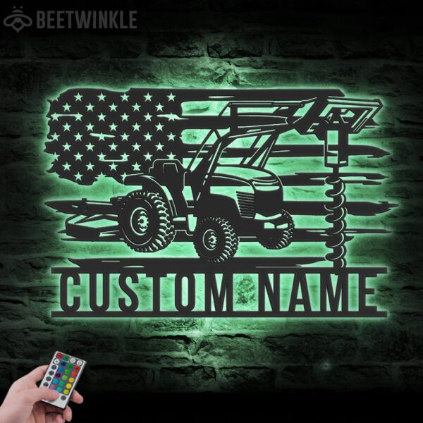 Custom-US-Tractor-Hole-Digger-Metal-Wall-Art-LED-Light