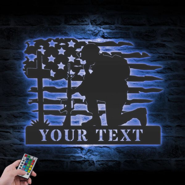 Custom-USA-Soldier-Kneeling-Praying-At-Memorial-Cross-Metal-Wall-Art-Led-Light