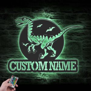 Custom-Velociraptor-Dinosaur-Metal-Wall-Art-LED-Light-2