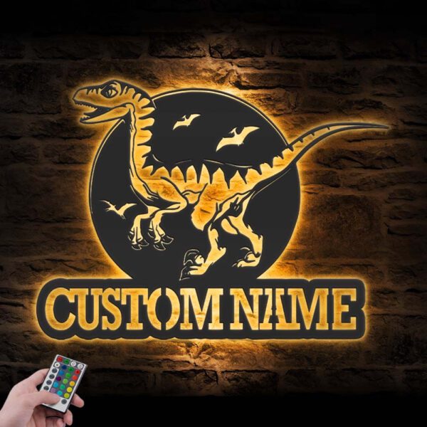 Custom-Velociraptor-Dinosaur-Metal-Wall-Art-LED-Light-7