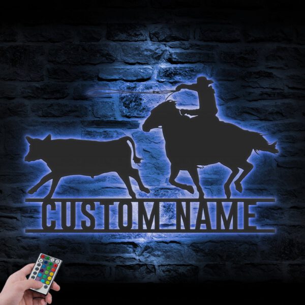 Custom-Western-Cowboy-Cattle-Roping-Metal-Wall-Art-LED-Light-4