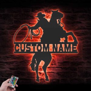 Custom-Western-Cowboy-Roping-Metal-Wall-Art-LED-Light-2