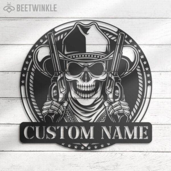 Custom-Western-Cowboy-Skull-Hold-Gun-Metal-Wall-Art-LED-Light-5