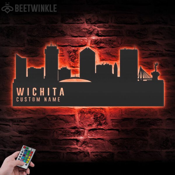 Custom-Wichita-Skyline-Metal-Wall-Art-LED-Light-2