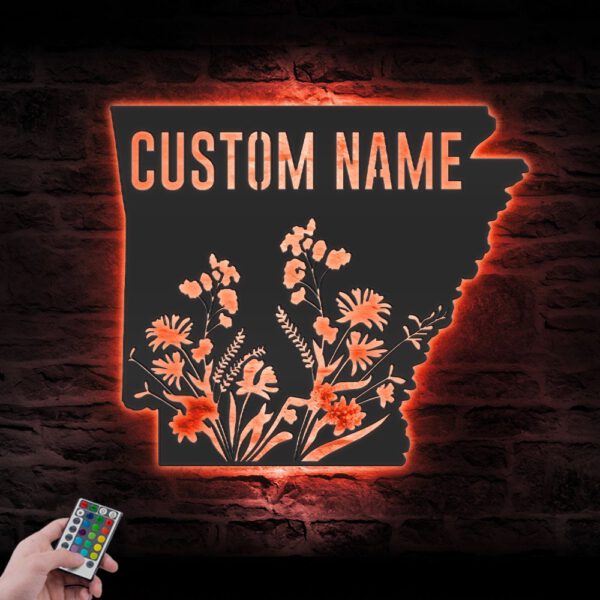 Custom-Wild-Flower-Arkansas-State-Metal-Wall-Art-LED-Light-2