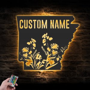 Custom-Wild-Flower-Arkansas-State-Metal-Wall-Art-LED-Light-3