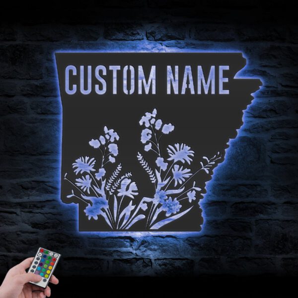 Custom-Wild-Flower-Arkansas-State-Metal-Wall-Art-LED-Light