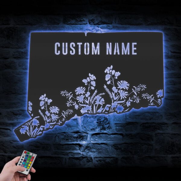 Custom-Wild-Flower-Connecticut-State-Metal-Wall-Art-LED-Light-8