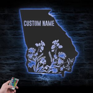 Custom-Wild-Flower-Georgia-State-Metal-Wall-Art-LED-Light-2