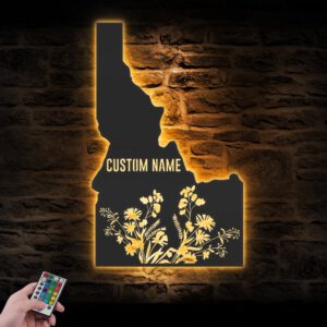 Custom-Wild-Flower-Idaho-State-Metal-Wall-Art-LED-Light-2