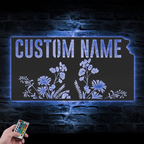 Custom-Wild-Flower-Kansas-State-Metal-Wall-Art-LED-Light