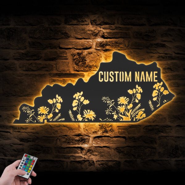 Custom-Wild-Flower-Kentucky-State-Metal-Wall-Art-LED-Light-5