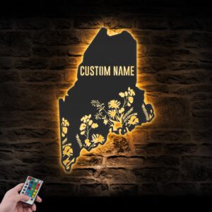 Custom-Wild-Flower-Maine-State-Metal-Wall-Art-LED-Light-2