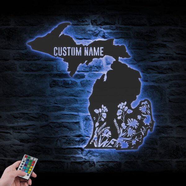 Custom-Wild-Flower-Michigan-State-Metal-Wall-Art-LED-Light-5