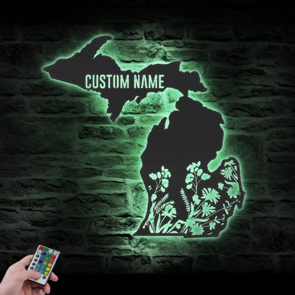 Custom-Wild-Flower-Michigan-State-Metal-Wall-Art-LED-Light-8