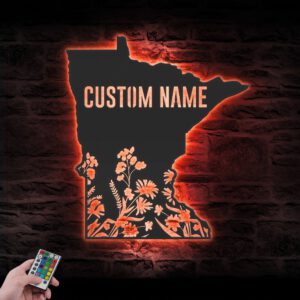 Custom-Wild-Flower-Minnesota-State-Metal-Wall-Art-LED-Light-2