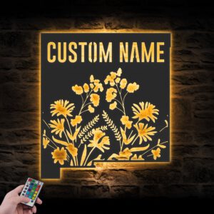 Custom-Wild-Flower-New-Mexico-State-Metal-Wall-Art-LED-Light-3