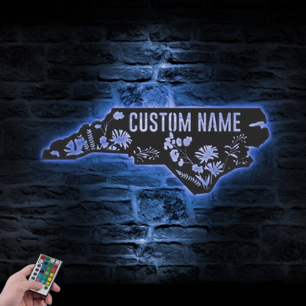 Custom-Wild-Flower-North-Carolina-State-Metal-Wall-Art-LED-Light