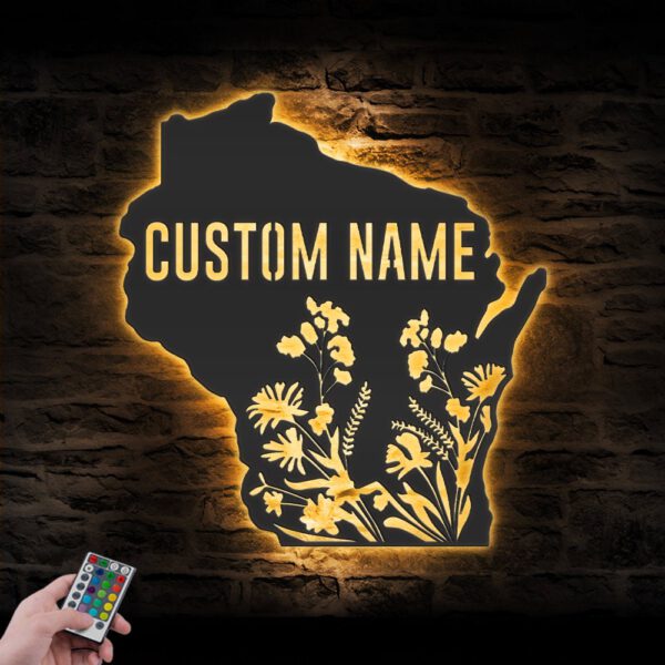 Custom-Wild-Flower-Wisconsin-State-Metal-Wall-Art-LED-Light-4