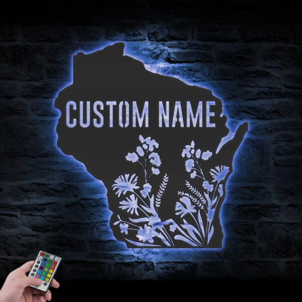 Custom-Wild-Flower-Wisconsin-State-Metal-Wall-Art-LED-Light-5