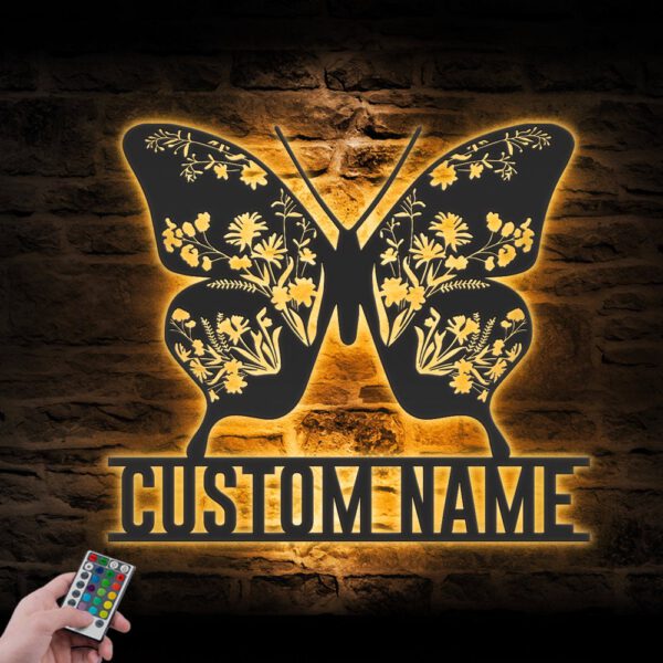 Custom-WildFlower-Butterfly-Metal-Wall-Art-LED-Light