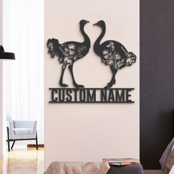 Custom-WildFlower-Couple-Ostrich-Metal-Wall-Art-LED-Light-5