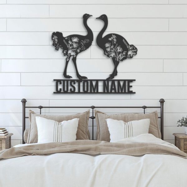 Custom-WildFlower-Couple-Ostrich-Metal-Wall-Art-LED-Light