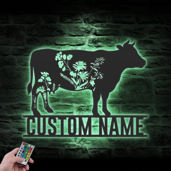 Custom-WildFlower-Cow-Metal-Wall-Art-LED-Light-3