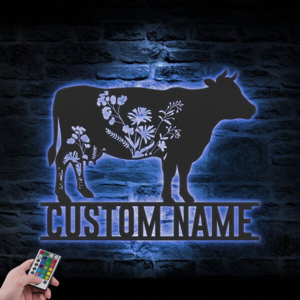 Custom-WildFlower-Cow-Metal-Wall-Art-LED-Light-4