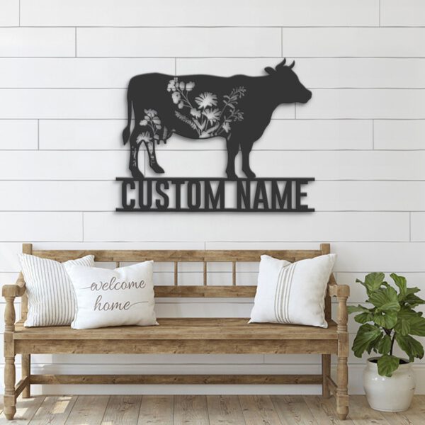 Custom-WildFlower-Cow-Metal-Wall-Art-LED-Light-5