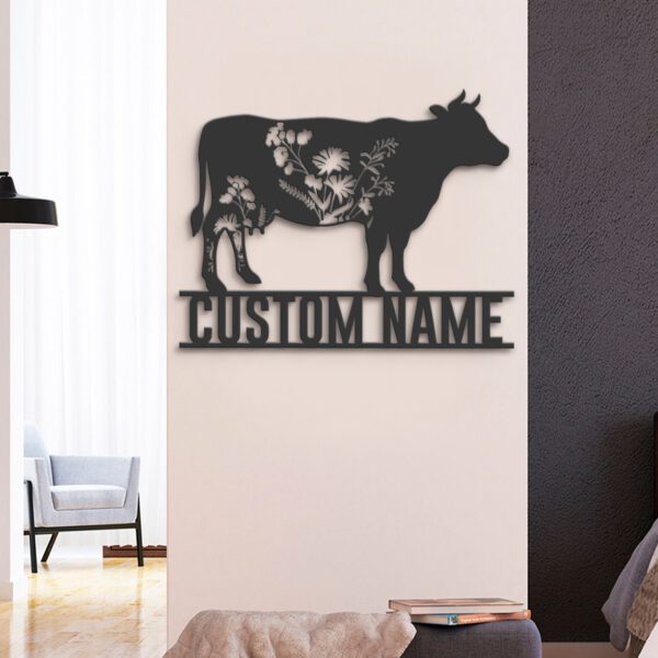 Custom-WildFlower-Cow-Metal-Wall-Art-LED-Light-6