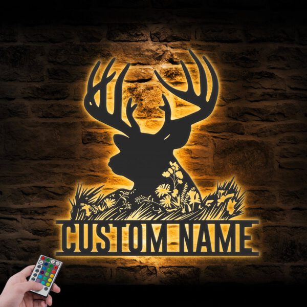 Custom-WildFlower-Deer-ELK-Metal-Wall-Art-LED-Light-1